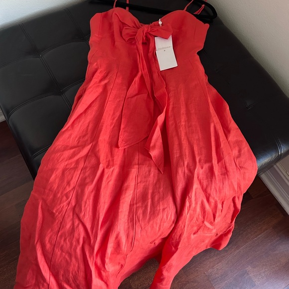 NWT Zimmermann Crush Tie Front Linen Midi Dress 2 US8 - Picture 10 of 15